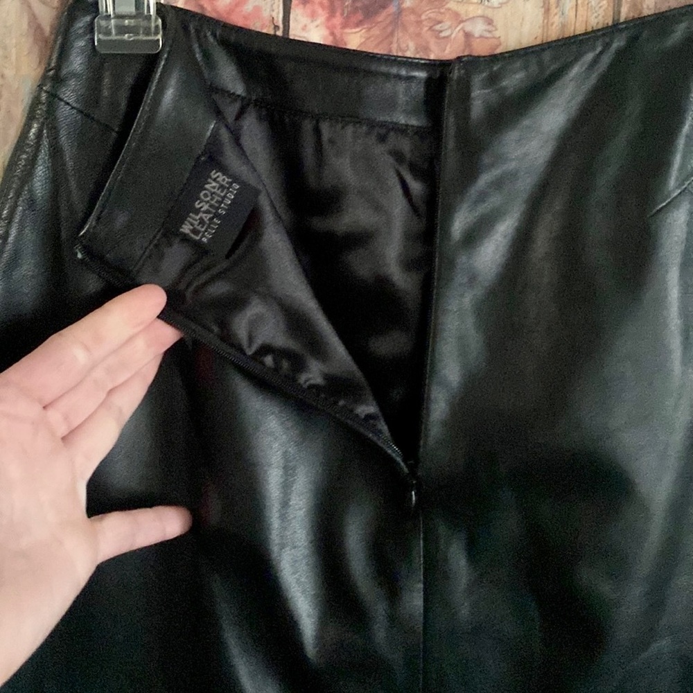 WILSON LEATHER SKIRT PELLE STUDIO BODYCON BLACK LEATHER SKIRT MIDI SKIRT 4 VTG - Picture 13 of 14